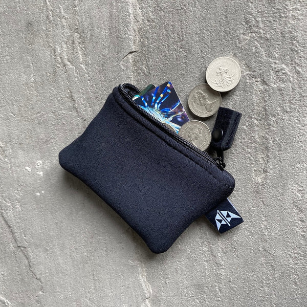 Grounded Neoprene Coin Pouch/Purse in Black  with card and coins