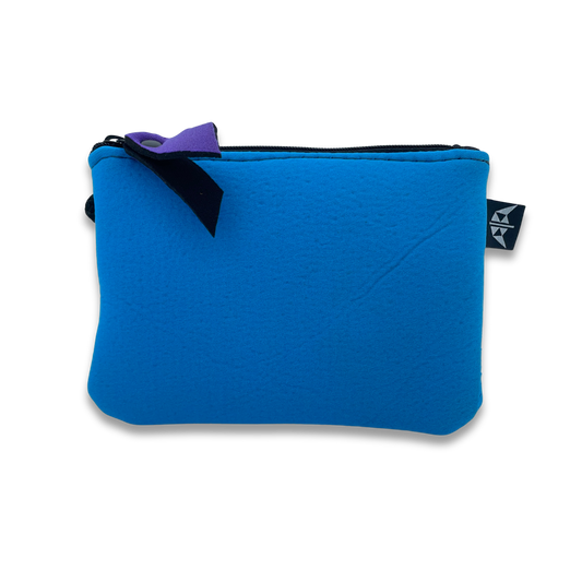 Rectangle zipped recycled pouch in blue. 