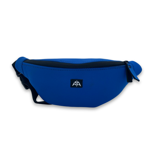 Bum Bag / Waist Pack / Sling Bag with zipped opening, adjustable strap with buckle. Made from neoprene recycled from wetsuits in royal blue.